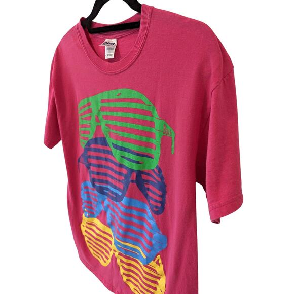 Black Wax Mens Shutter Shades T Shirt Sz M Neon Pink Retro 80s 90s Large Graphic - Picture 4 of 8